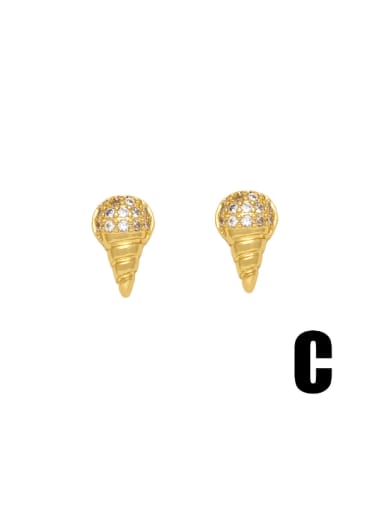 C Brass Cubic Zirconia Crown Cute Stud Earring