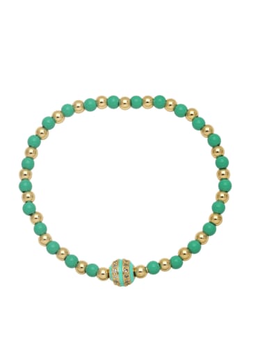 green Brass Cubic Zirconia Geometric Vintage Beaded Bracelet