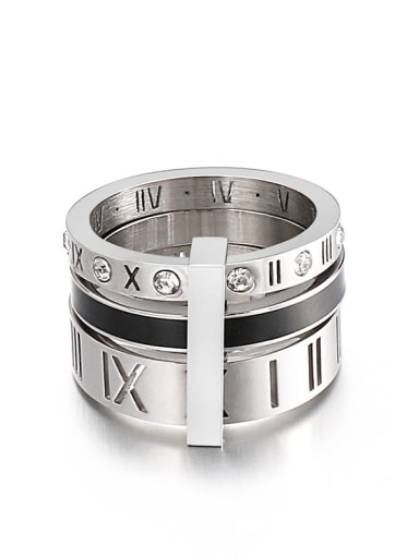 Titanium Steel Cubic Zirconia Letter Band roman Ring