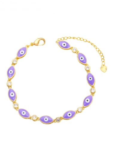 purple Brass Enamel Evil Eye Vintage Link Bracelet