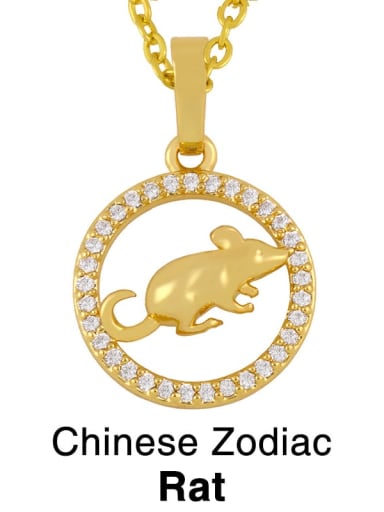 Rat Brass Cubic Zirconia Ethnic 12 Zodiac Pendant  Necklace