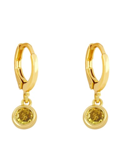 yellow Brass Glass Stone Geometric Minimalist Huggie Earring