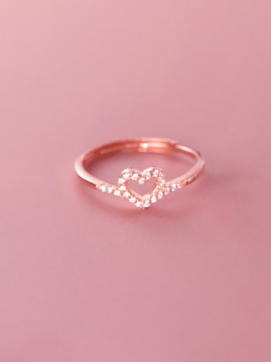 Rose Gold 925 Sterling Silver Cubic Zirconia Heart Dainty Band Ring