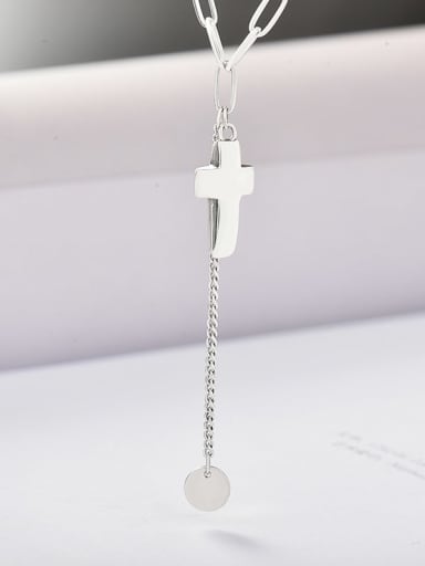 925 Sterling Silver Tassel Vintage  Cross Lariat Necklace