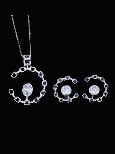 Brass Cubic Zirconia Luxury Oval Earring and Necklace Set