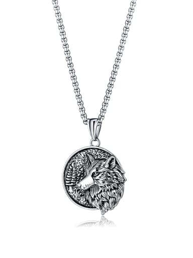 2188 pendant +with pearl chain 4*70cm Titanium Steel Wolf Hip Hop  Wolf Head Pendant Necklace