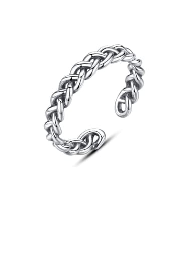 925 Sterling Silver minimalist antique twist chain free size band ring