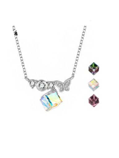 925 Sterling Silver Austrian Crystal Square Classic Necklace