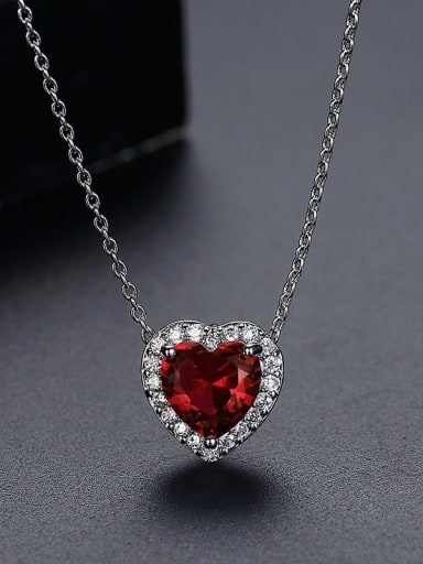N15031703 Rd Brass Cubic Zirconia Heart Luxury Necklace