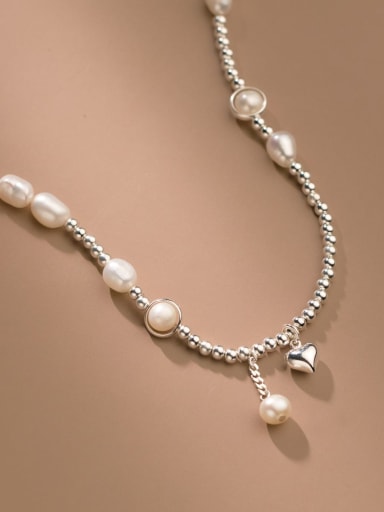 925 Sterling Silver Freshwater Pearl Heart Vintage Beaded Necklace