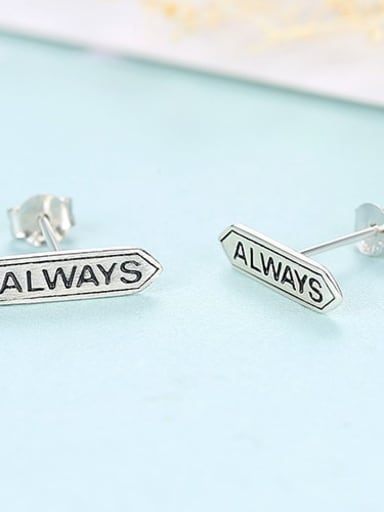 Platinum 16f03 925 Sterling Silver Letter Cute Simple geometric letters Stud Earring