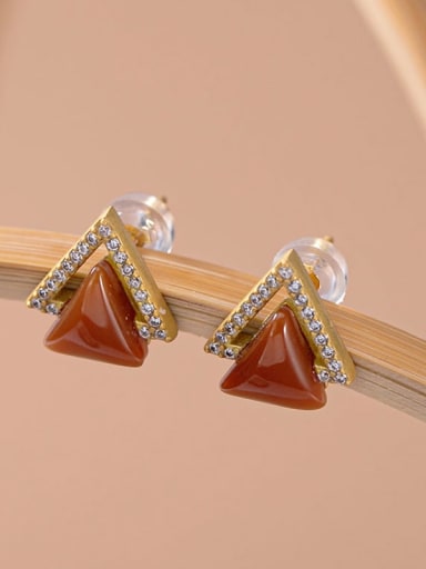 925 Sterling Silver Carnelian Triangle Vintage Stud Earring