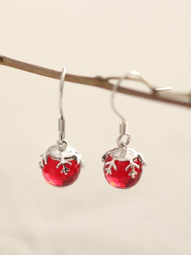 925 Sterling Silver  Red Ball Vintage Hook Earring