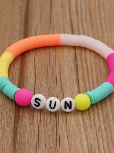 Stainless steel Multi Color Polymer Clay Letter Bohemia Stretch Bracelet