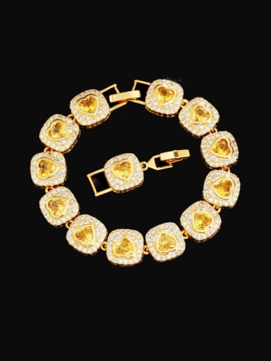 yellow Brass Cubic Zirconia Geometric Heart Luxury Bracelet