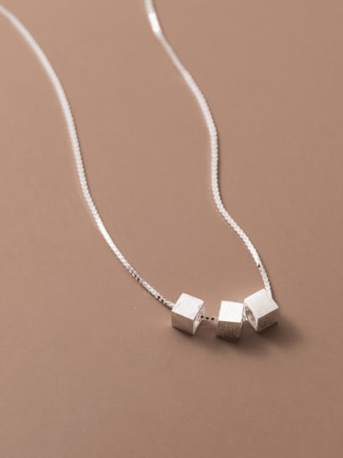 Three block styles 925 Sterling Silver Smooth Square Minimalist Necklace