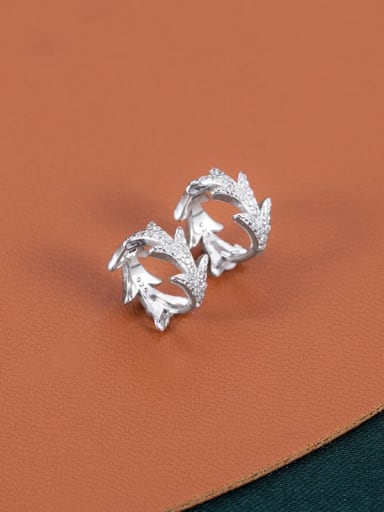 ES2291 ? Platinum ? 925 Sterling Silver Cubic Zirconia Geometric Minimalist Huggie Earring