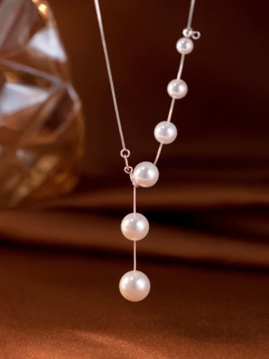 925 Sterling Silver Imitation Pearl Tassel Minimalist Lariat Necklace