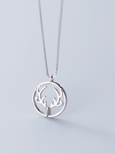 925 Sterling Silver Simple Round  antlers  Necklace