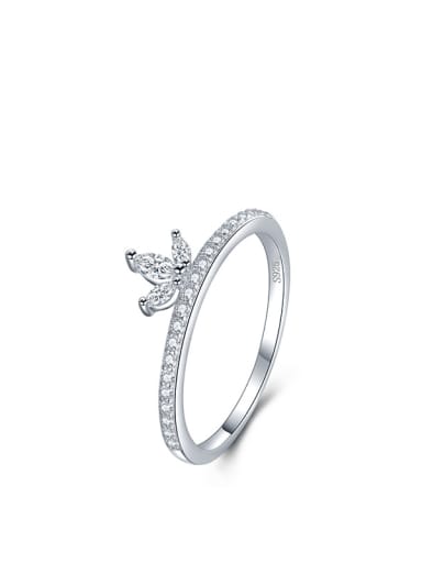 silver 925 Sterling Silver Cubic Zirconia Leaf Dainty Band Ring
