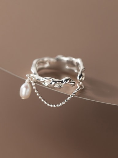 925 Sterling Silver Imitation Pearl Irregular Minimalist Stackable Ring