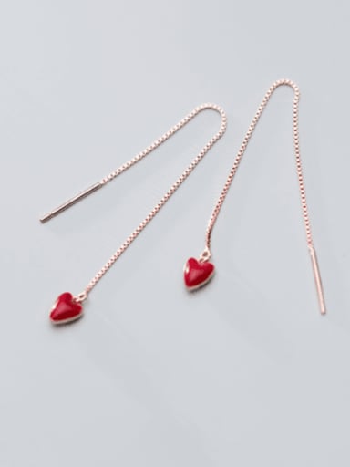 925 Sterling Silver Enamel Heart Minimalist Threader Earring