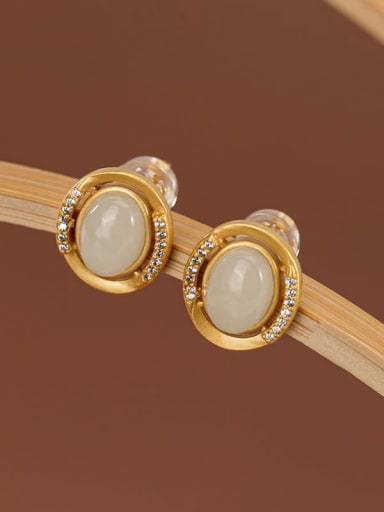 White jade (a pair) 925 Sterling Silver Jade Oval Vintage Stud Earring
