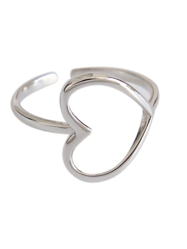925 Sterling Silver Hollow Heart Minimalist Free Size Ring