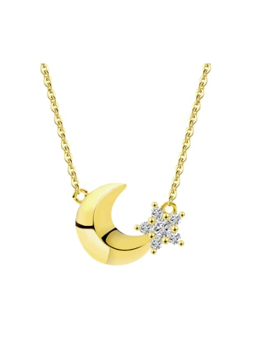 14K gold ,2.0g 925 Sterling Silver Cubic Zirconia Moon Dainty Necklace
