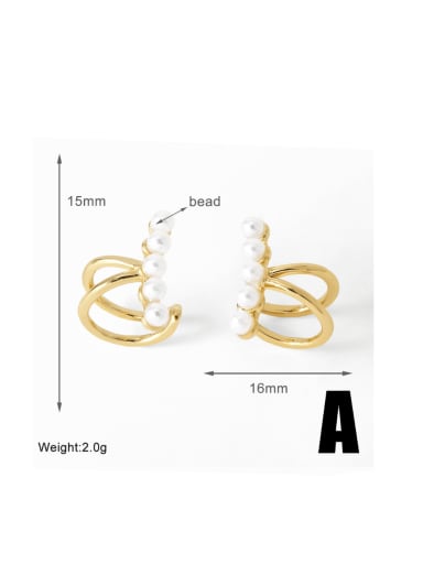 A Brass Imitation Pearl Geometric Minimalist Clip Earring