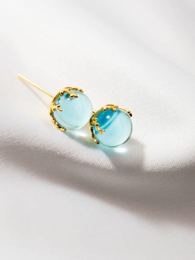 925 Sterling Silver Glass Stone Ball Minimalist Stud Earring