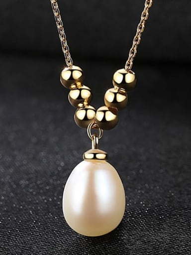 White 5G02 925 Sterling Silver Freshwater Pearl  Pendant Necklace