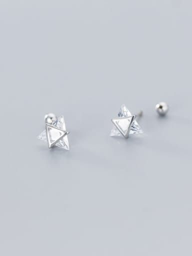 925 Sterling Silver Cubic Zirconia White Triangle Cute Stud Earrings