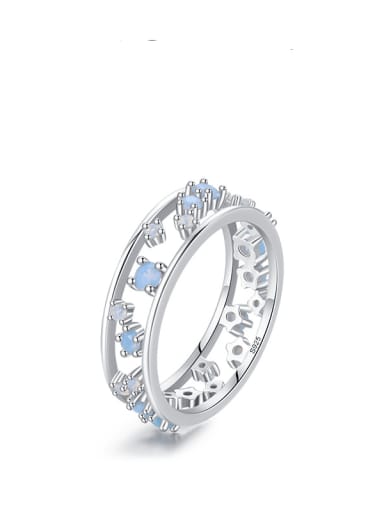 blue 925 Sterling Silver Cubic Zirconia Geometric Minimalist Band Ring
