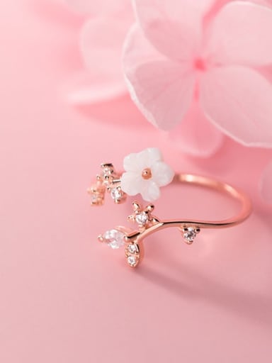 925 Sterling Silver Resin Flower Minimalist Band Ring