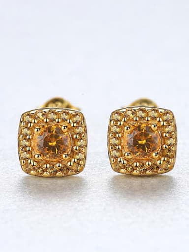 925 Sterling Silver Cubic Zirconia Yellow Square Luxury Stud Earring