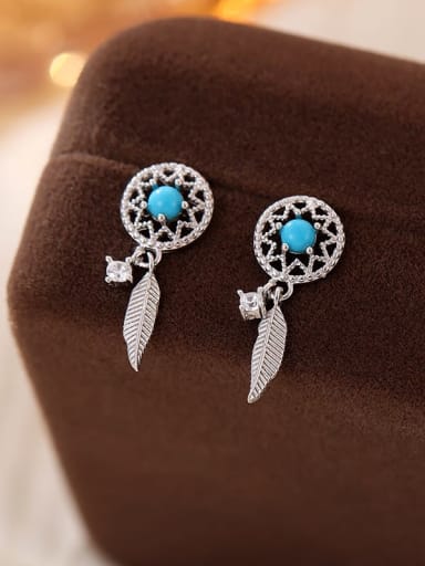 ES2462 platinum 925 Sterling Silver Turquoise Geometric Trend Drop Earring