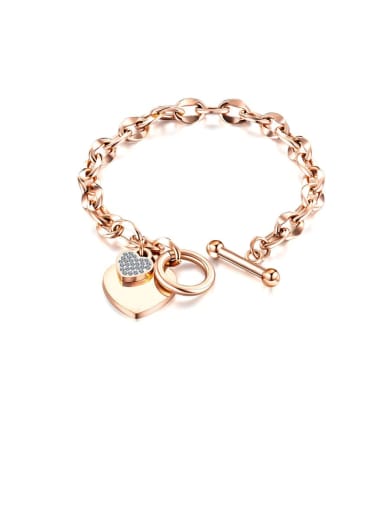 1012 [rose gold] Titanium Rhinestone White Heart Minimalist Link Bracelet