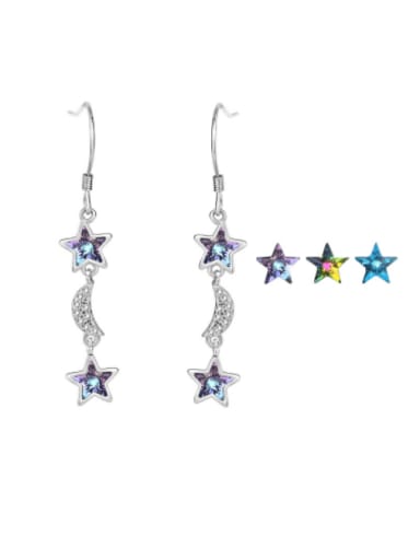 925 Sterling Silver Austrian Crystal Pentagram Classic Hook Earring