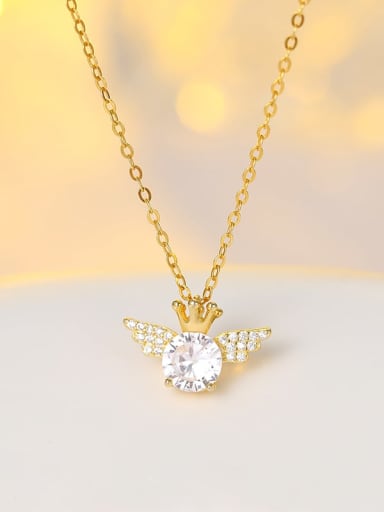 NS957 gold 925 Sterling Silver Cubic Zirconia Angel Minimalist Necklace