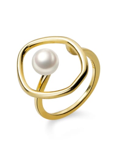 925 Sterling Silver Imitation Pearl  Oval Minimalist Free Size Ring