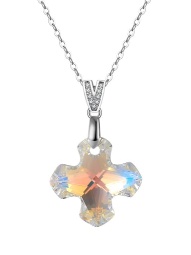 Platinum, Length: 45CM,  Weight: 3.41g 925 Sterling Silver Austrian Crystal Geometric Minimalist Necklace