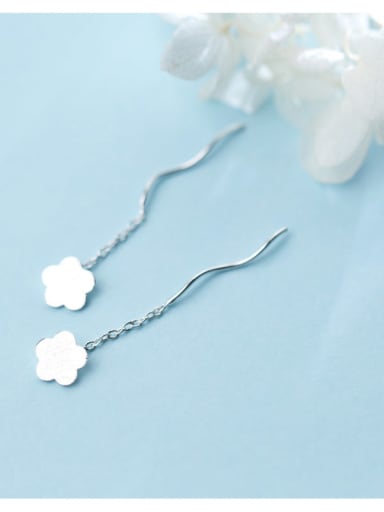 925 Sterling Silver  Smooth Flower Minimalist Threader Earring