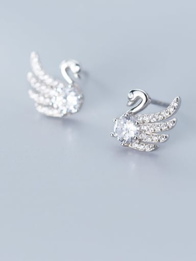 925 Sterling Silver Cubic Zirconia Swan Cute Stud Earring
