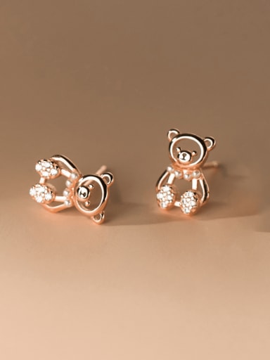 925 Sterling Silver Cubic Zirconia Hollow Bear Cute Stud Earring