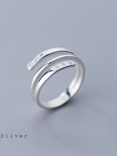 925 Sterling Silver  Minimalist Three-layer line  Free Size Ring