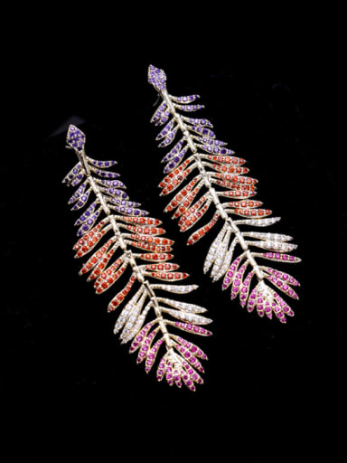Brass Cubic Zirconia Leaf Bohemia Cluster Earring