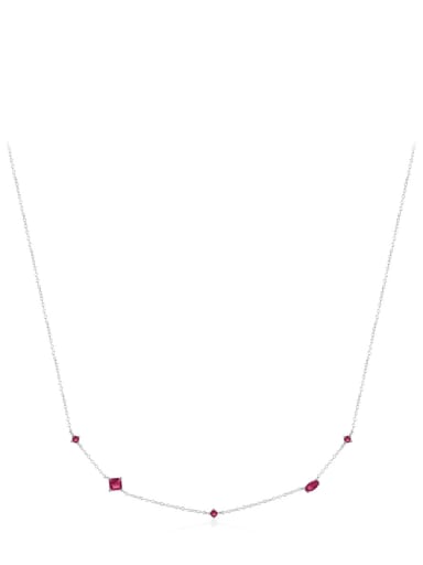 Silver red stone 925 Sterling Silver Cubic Zirconia Geometric Dainty Necklace