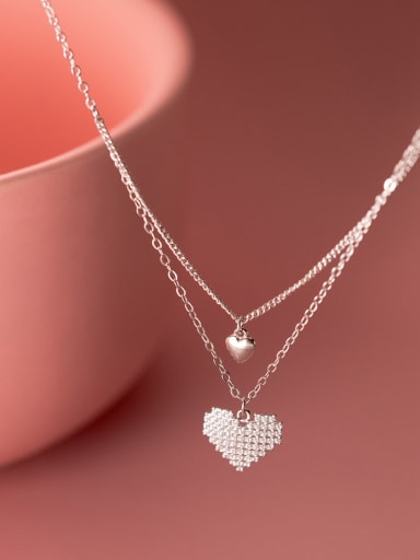925 Sterling Silver Cubic Zirconia Heart Minimalist Multi Strand Necklace