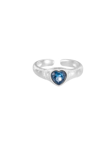 White Gold+ Blue 925 Sterling Silver Cubic Zirconia Heart Vintage Band Ring